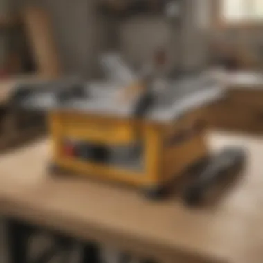 User operating the DeWalt table saw in a workshop setting