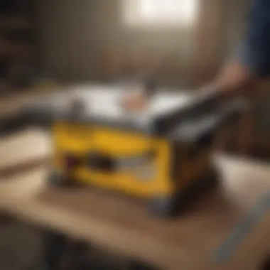 Illustration of safety features incorporated in the DeWalt table saw