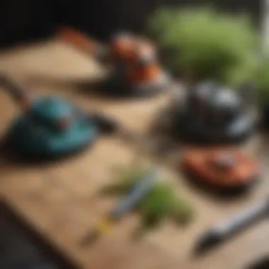 Variety of Edge Weed Trimmers Different types of edge weed trimmers displayed on a wooden table