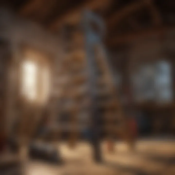 A selection of tools for attic ladder construction