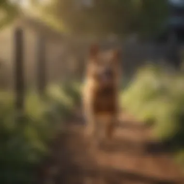 Happy dog playing within boundaries of an invisible fence