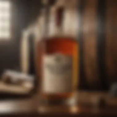 A sophisticated setting showcasing the cologne bottle with bourbon barrels.
