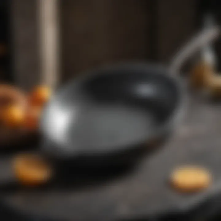 Close-up of the Durable Construction of Granite Stone Frying Pan with Lid