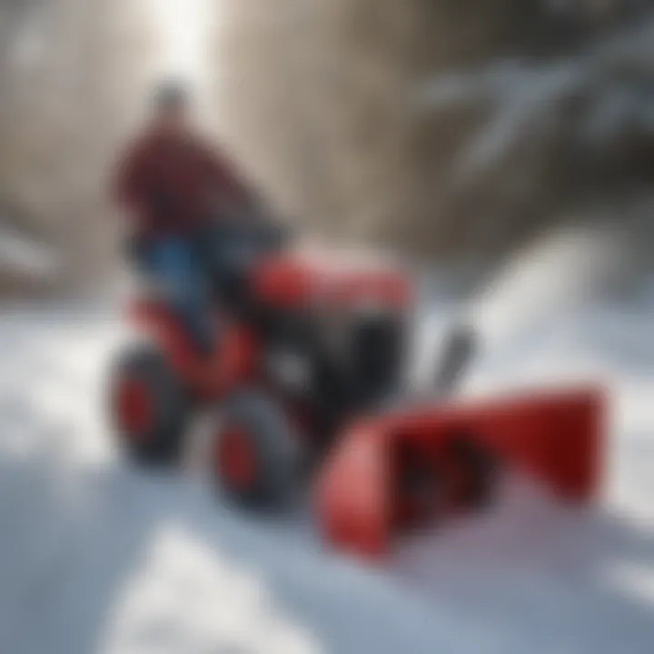 Illustration demonstrating efficient snow clearing capabilities of Troy Bilt 2100 Snowblower