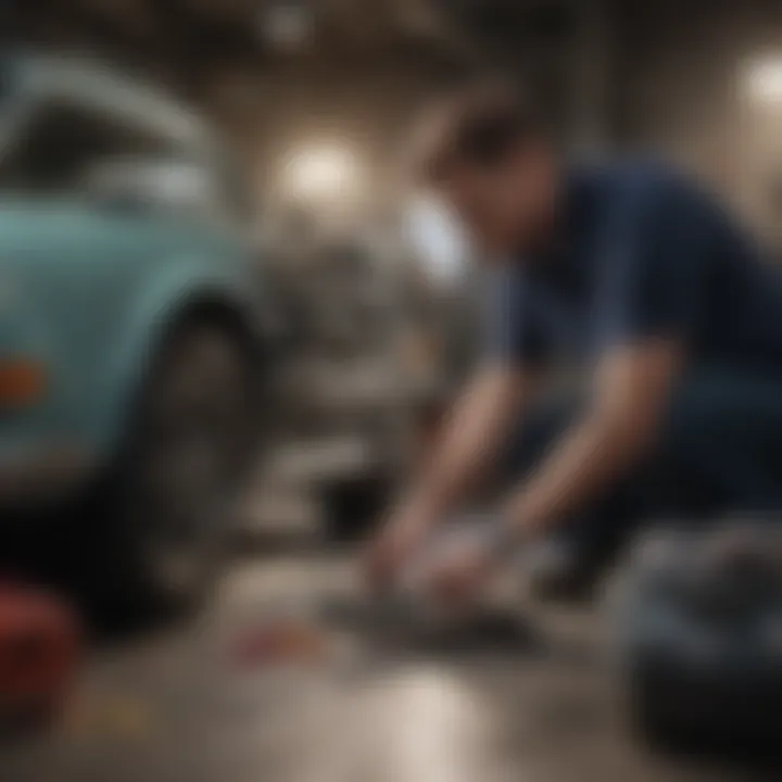 Electrician fixing car fuse illustration