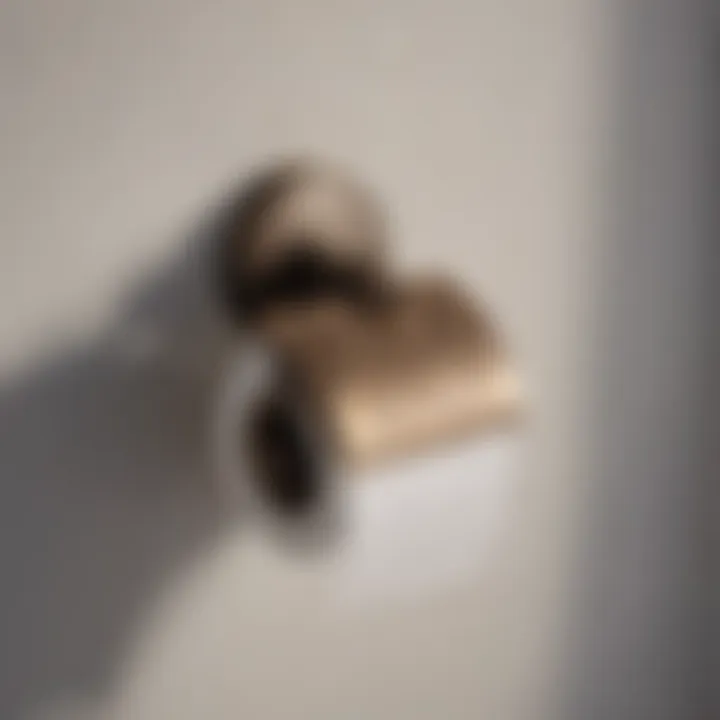 Bronze toilet roll holder with geometric minimalist design