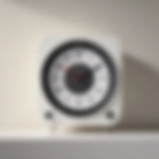 A sleek and modern RCA clock on a minimalist white background