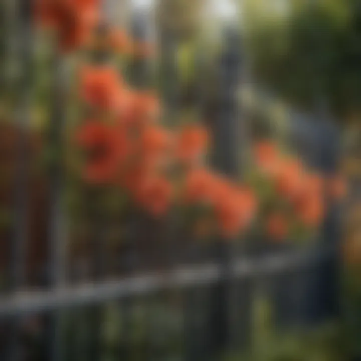 Subtle floral details on metal garden fence