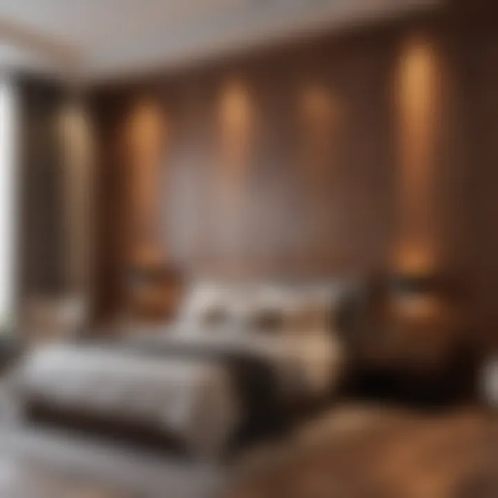 Elegant wooden wall paneling in luxurious bedroom