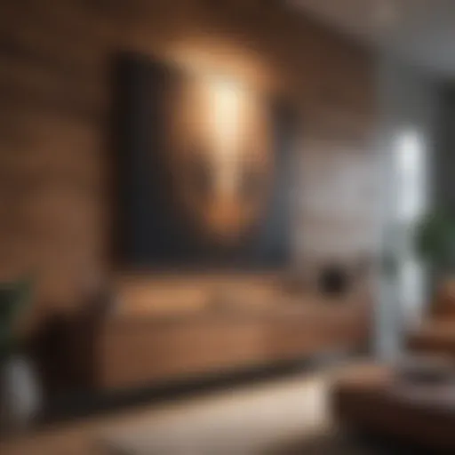 Sophisticated wooden wall panel in modern living room