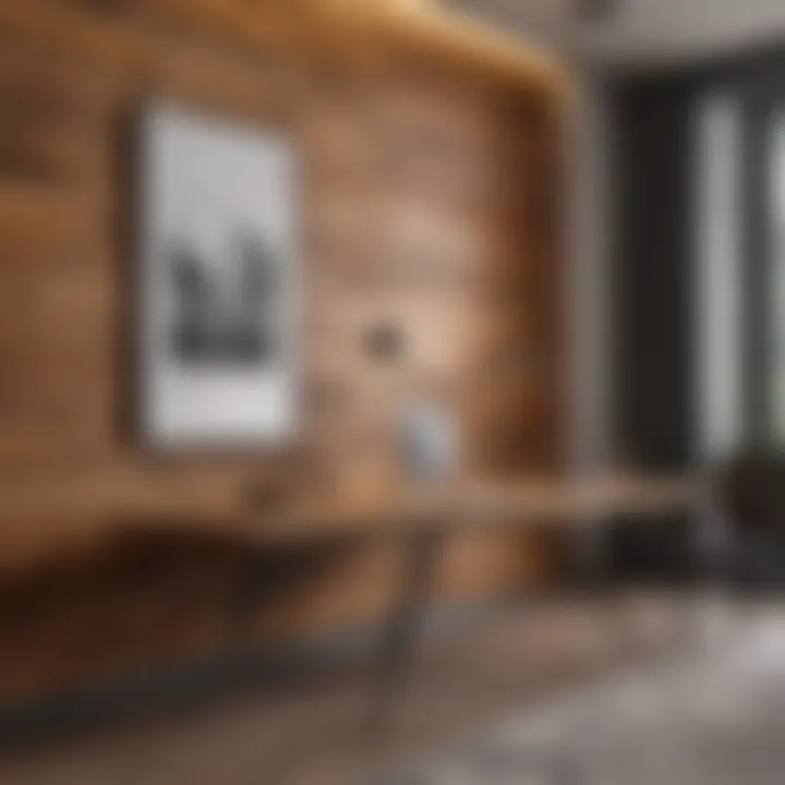 Stylish wooden wall panel design in contemporary office space