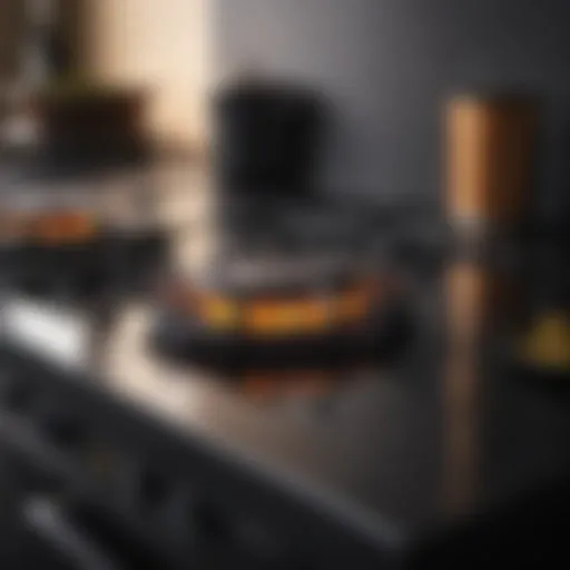 Elegant black gas stove burner cover on round stove