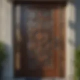 Elegant wood screen door with intricate design