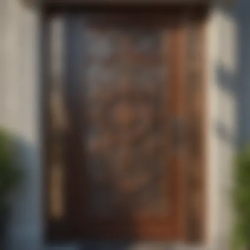 Elegant wood screen door with intricate design