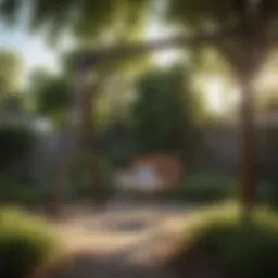 Elegant wooden swing set kit in a lush backyard