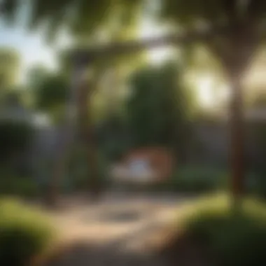 Serene Outdoor Setting with Wooden Swing Set Elegant wooden swing set kit in a lush backyard