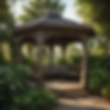 Botanical Oasis Gazebo Lush greenery and potted plants surrounding a stylish outdoor gazebo
