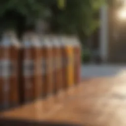 Wooden table with outdoor wood finish spray cans