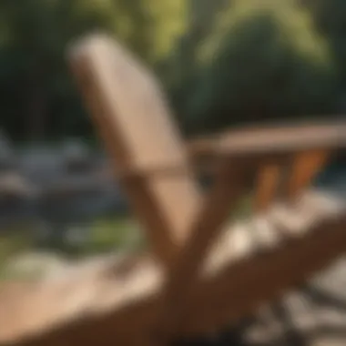 Close-up of the ergonomic back support of the Adirondack patio chair