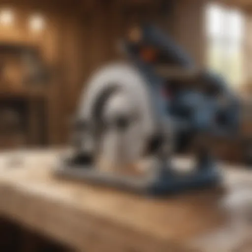 High-Performance Circular Saw in Action A close-up view of a high-performance circular saw cutting through wood