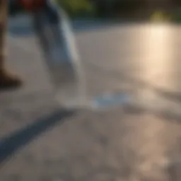Close-up view of a flexible crack sealant being applied to a driveway