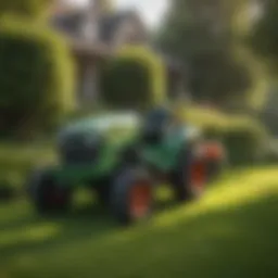 Lawn tractor navigating a lush green yard