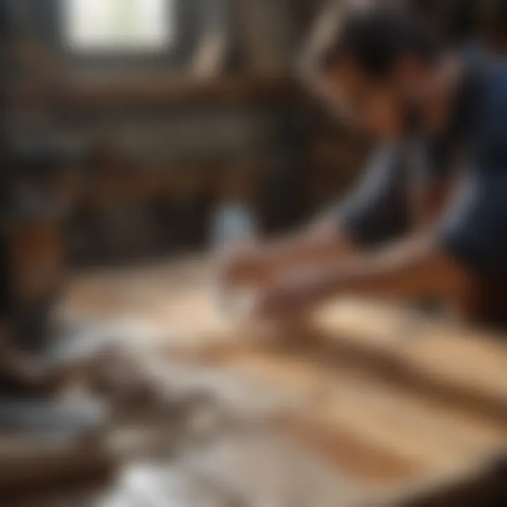 Woodworker utilizing water-based sanding sealer in a well-ventilated workshop