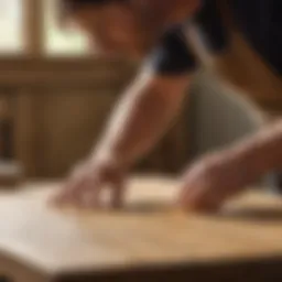 Woodworker applying glue on oak boards