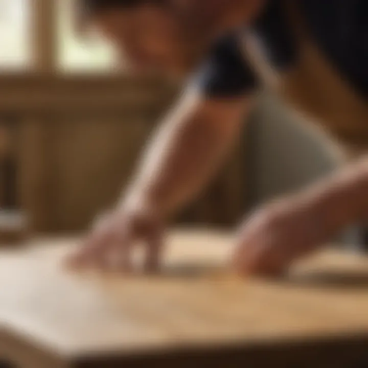 Woodworker applying glue on oak boards