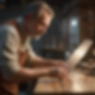 Woodworker inspecting the strength of a glued joint