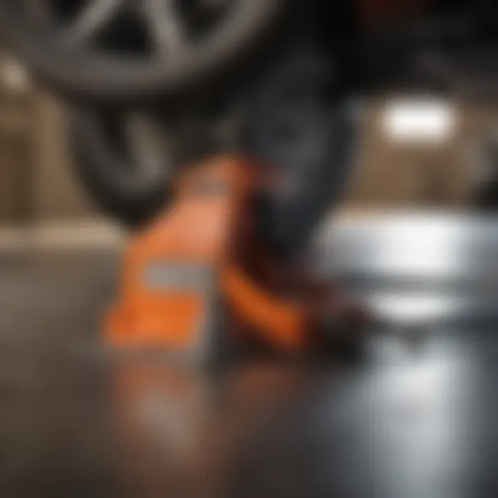 Key features highlighted on a heavy-duty floor jack