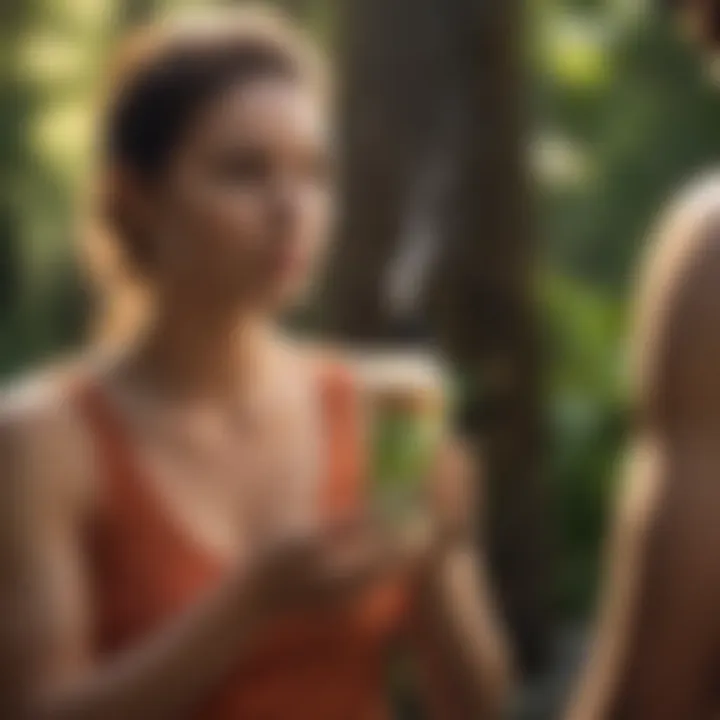 Person applying mosquito repellent lotion before outdoor activity