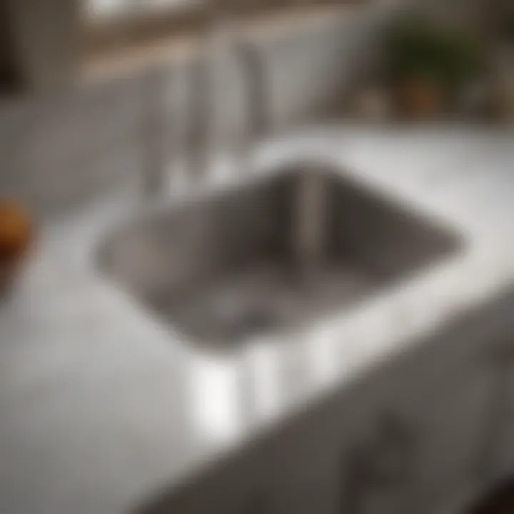 Undermount kitchen sink seamlessly integrated with a marble countertop.