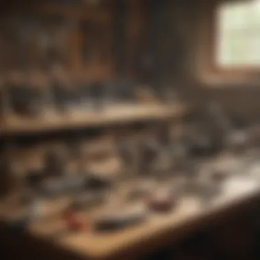 Craftsman's Workbench Treasures Woodworking tools on a wooden workbench