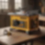 Detailed view of DeWalt table saw showcasing its sturdy design and features