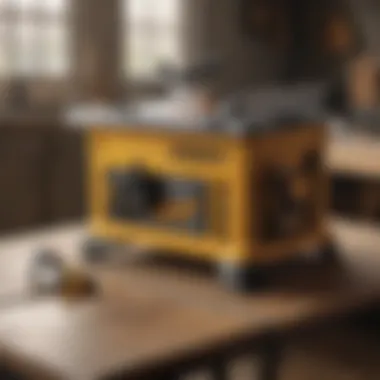 Detailed view of DeWalt table saw showcasing its sturdy design and features