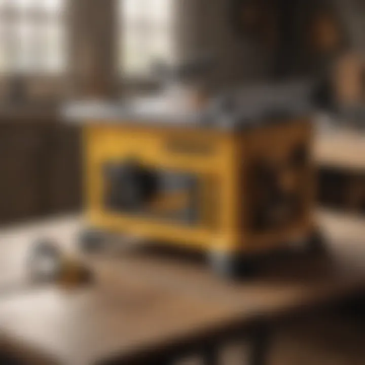 Detailed view of DeWalt table saw showcasing its sturdy design and features