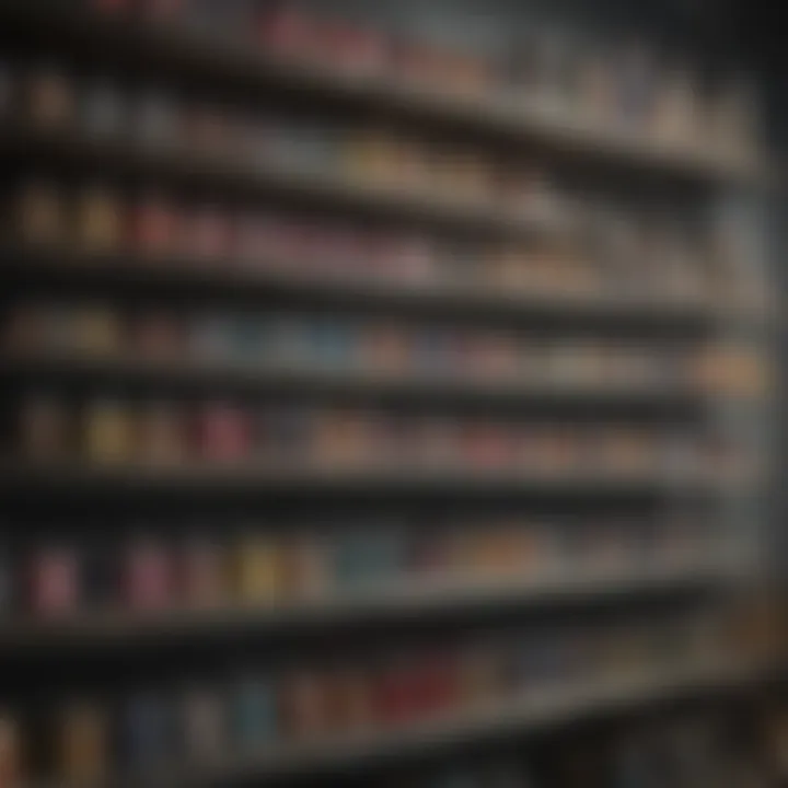 Colorful Paint Selection for Your Home Projects An organized shelving unit showcasing various paint colors and accessories