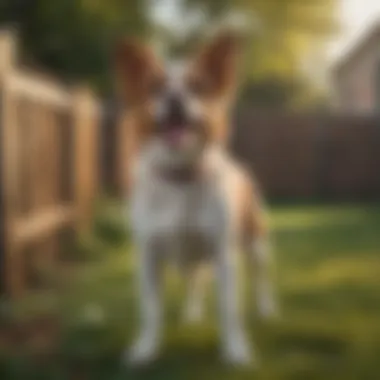 A small dog enjoying freedom in a yard without traditional fencing