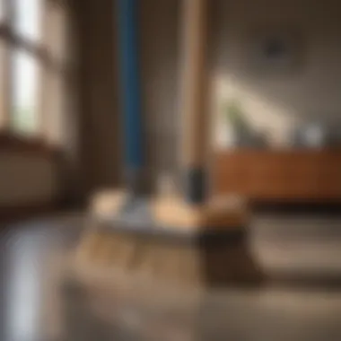 Extra large angle broom in action, cleaning both indoor and outdoor surfaces