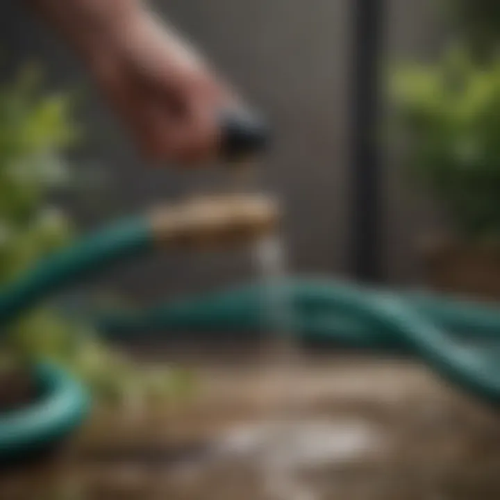 Close-up of a garden hose to sink adapter in use