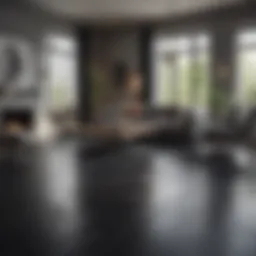 Black stick-on floor tiles in modern living room