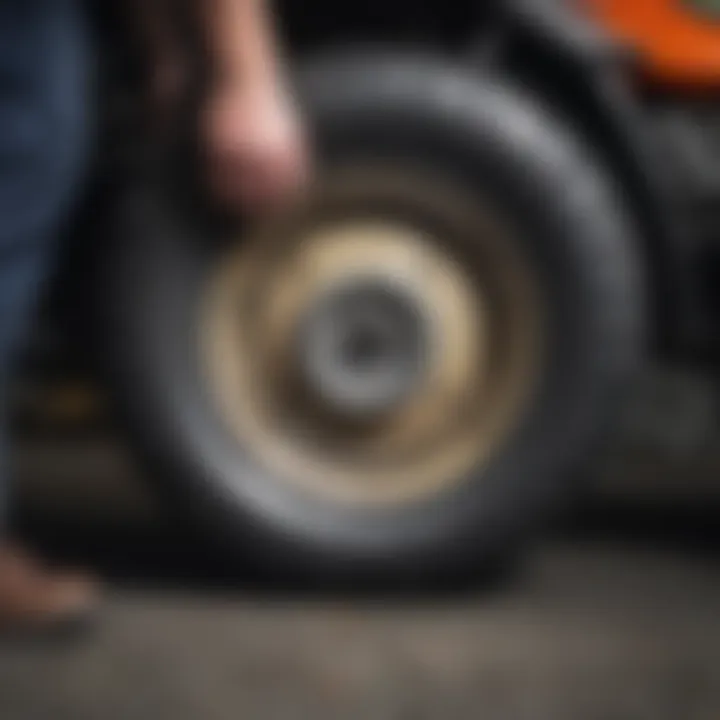 Illustration of riding mower tire inner tube replacement process