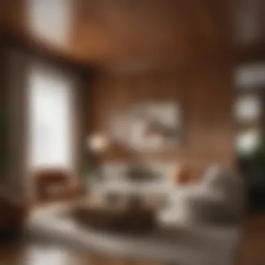 Elegant Interior Cedar Paneling Elegant interior cedar paneling in a modern living room