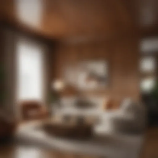 Elegant Interior Cedar Paneling Elegant interior cedar paneling in a modern living room