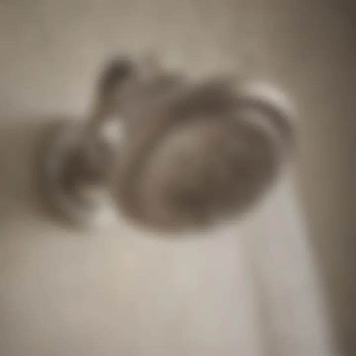 Close-up of Kohler brushed nickel showerhead with intricate detailing