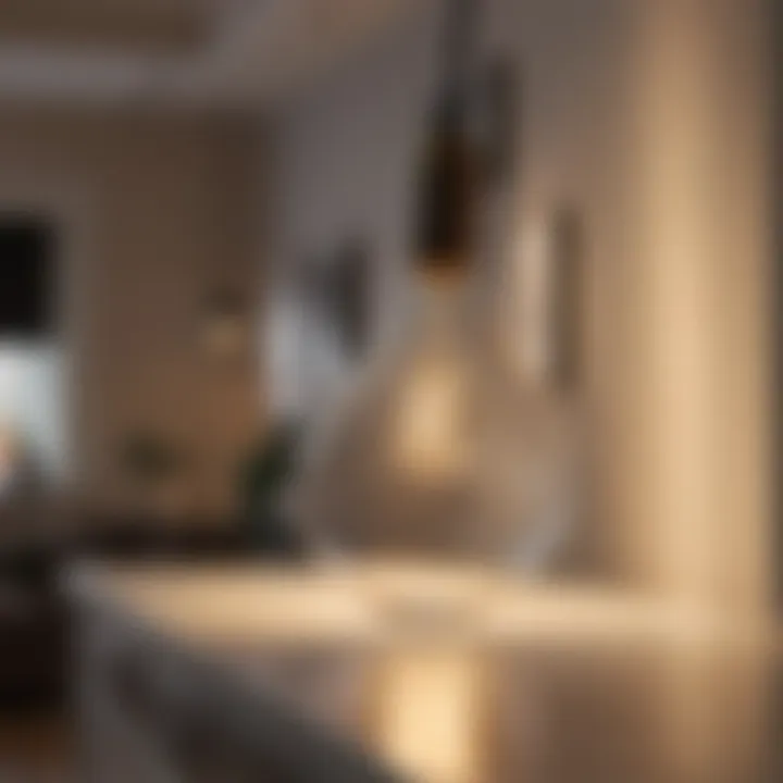 Close-up of an LED bulb illuminating a modern living space