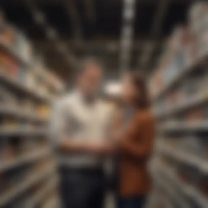 A close-up of a customer consulting with a knowledgeable staff member at a hardware store.