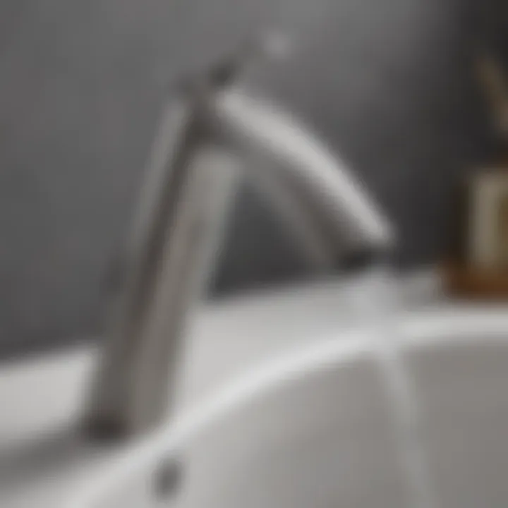 Detailed view of Moen faucet handle demonstrating ergonomic features