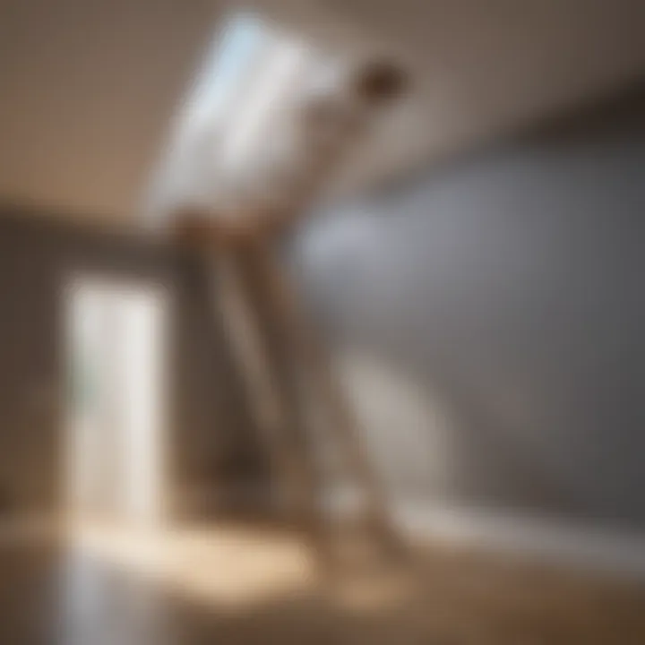 Sturdy ladder leading to an attic space